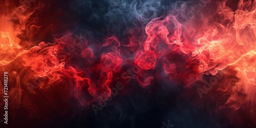 Abstract Background Of Swirling Black And Red Smoke With Fiery Sparks, Copy Space. Сoncept Abstract Smoke Art, Fiery Sparks, Black And Red Swirls, Copy Space