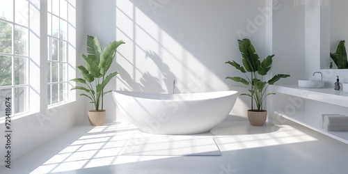 Bright  Minimalist Bathroom Filled With Natural Sunlight And A Clean White Aesthetic  Copy Space.   oncept Gourmet Cooking  Farm-To-Table Dining  Culinary Adventures  Food Photography