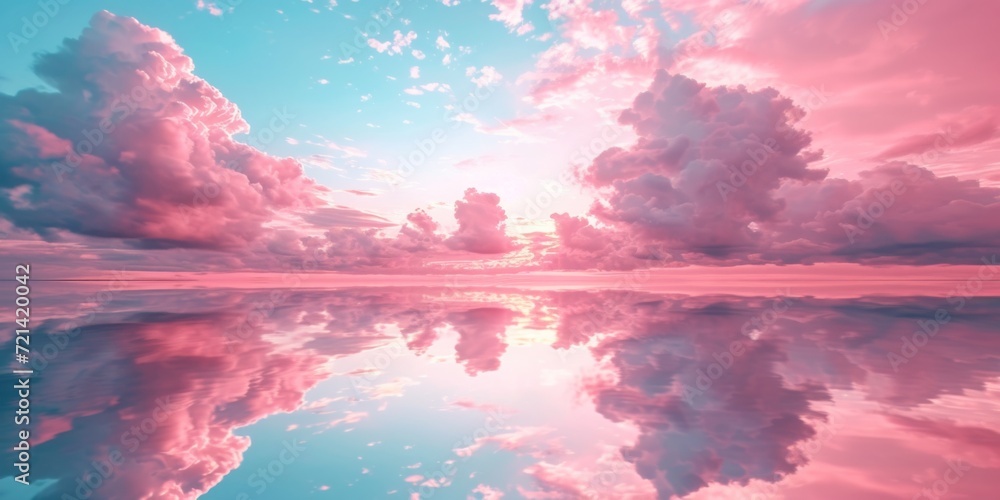 Enchanting Pastel Clouds Blend Into A Dreamy Pink Sky Like Magic, Copy Space. Сoncept Nature's Serene Beauty, Awe-Inspiring Landscapes, Majestic Mountain Peaks, Tranquil Forest Scenes