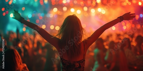 Energetic Female Partygoer Dominates The Dance Floor  Extra Space To Copy.   oncept Fierce Fashion Statements  Electric Music Vibes  Unforgettable Night Out  Dynamic Dance Moves