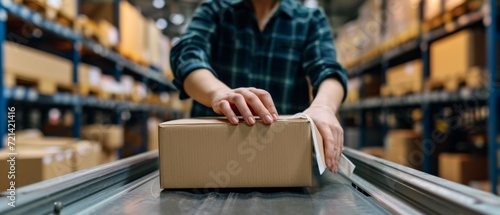 Shipping Made Easy Skilled Hands Sealing A Package In A Warehouse. Сoncept Online Shopping Convenience, Reliable Shipping Services, Efficient Warehouse Operations, Professional Packaging