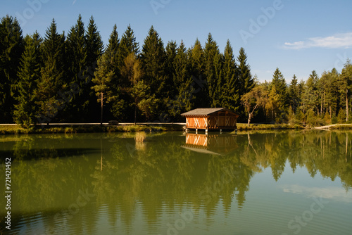 Dolomites lake on a sunny day