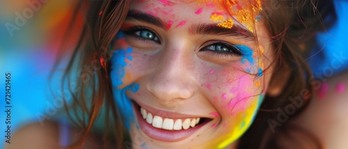 Smiling Girl With Colorful Face Paint Brings Joy And Happiness. Сoncept Candid Moments, Vibrant Expressions, Face Paint Fun, Happy Memories