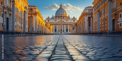 Snapshot Of Vatican City, A Cherished Travel Spot Nestled In Rome, Italy, Copy Space. Сoncept Beautiful Sunsets, Majestic Landscapes, Historical Architecture, Local Cuisine, Vibrant Street Life photo