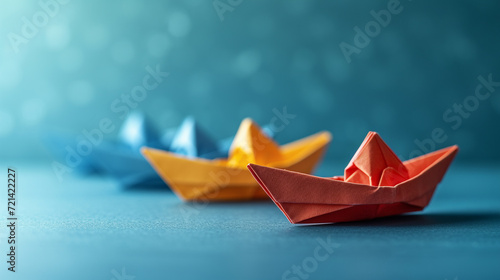 Minimalistic ships origami background concept with empty space. Vivid color image.  © Aisyaqilumar