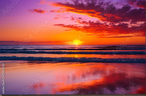 Serenity Unveiled: Breathtaking Coastal Sunset with Vivid Pink and Orange Hues. generative AI © EVISUAL