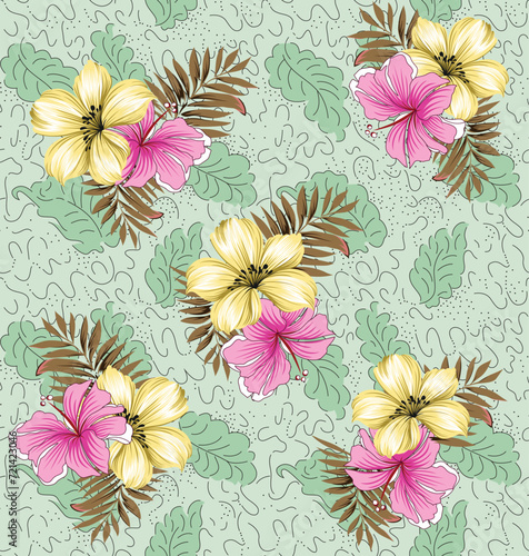 allover vector flower Pattern on green background