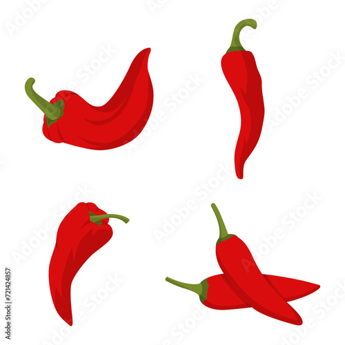 Collection of red chilies flat design. Cayenne pepper. Vector illustration