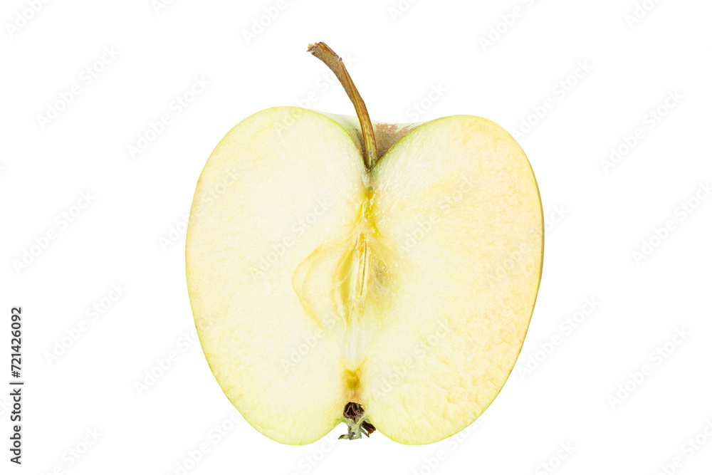 Fototapeta premium Half green juicy apple isolated in white background. Healthy food. File contains clipping path.