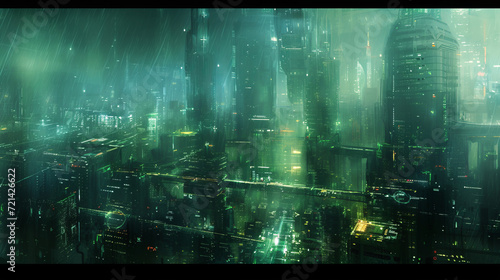 Cyberpunk city  abstract illustration  futuristic city  dystoptic artwork