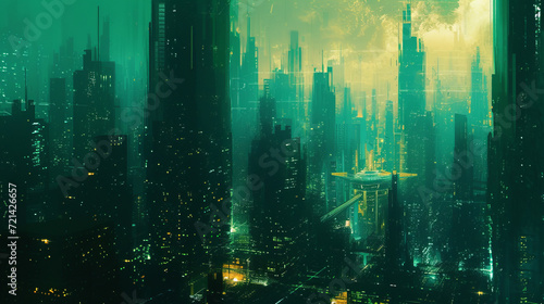 Cyberpunk city  abstract illustration  futuristic city  dystoptic artwork