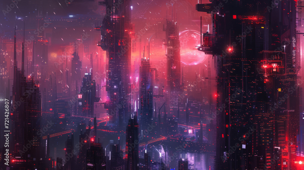 Cyberpunk city, abstract illustration, futuristic city, dystoptic artwork