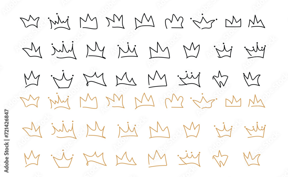 Hand-drawn doodle crowns. King crown sketches, majestic tiara, king and queen royal diadems vector. Line art prince and princess luxurious head accessories isolated on white background Hand-drawn doodle crowns. King crown sketches, majestic tiara, king and queen royal diadems vector. Line art prince and princess luxurious head accessories isolated on white background