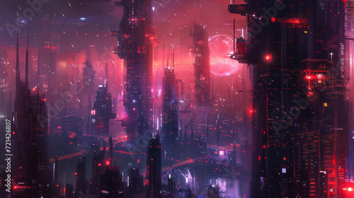 Cyberpunk city, abstract illustration, futuristic city, dystoptic artwork