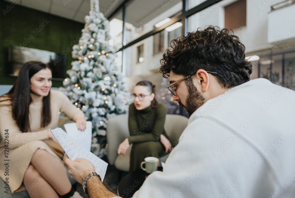 A group of business colleagues collaborating in a comfortable workspace, discussing ideas and strategizing for business growth and profit. A group of business colleagues collaborating in a comfortable workspace, discussing ideas and strategizing for business growth and profit.