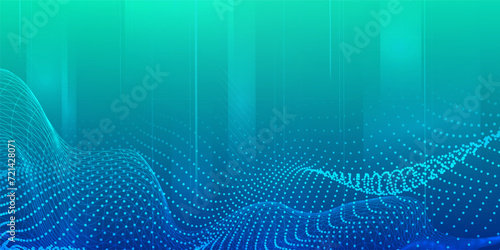 Digital technology futuristic internet network connection blue green background, abstract cloud cyber information communication, Ai big data, innovation future tech, lines dots illustration 3d vector photo