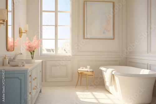Sunlit bathroom with French Country flair complete © sugastocks