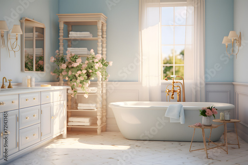 Sunlit bathroom with French Country flair complete