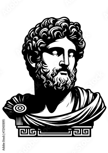 ancient greek bust illustration of an emperor. Emperor Hadrian Ancient Rome black and white illustration no fill. black and white vector of ancient roman emperor