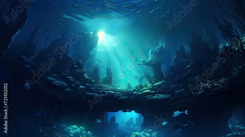 Submerged Wonders: Glowing Depths and Majestic Mountains of the Underwater World © Arnolt