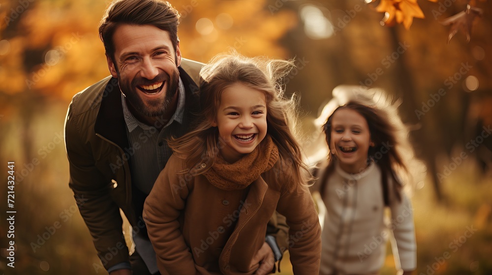 A lovely family is having fun in a field during autumn. A lovely family is having fun in a field during autumn.