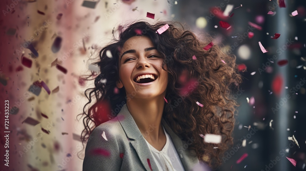 people, holidays, emotion and glamour concept - happy young woman or teen girl in fancy dress with sequins and confetti at party people, holidays, emotion and glamour concept - happy young woman or teen girl in fancy dress with sequins and confetti at party