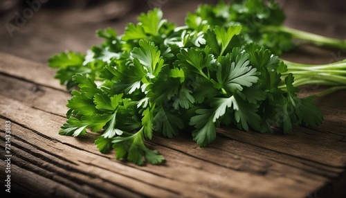 freshly picked parsley on an old wooden table 