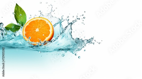 A splash of water on orange and mint isolated on white