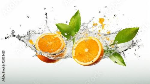 A splash of water on orange and mint isolated on white