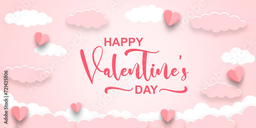 Pink sky background. Valentine's day concept. Vector illustration, banner.