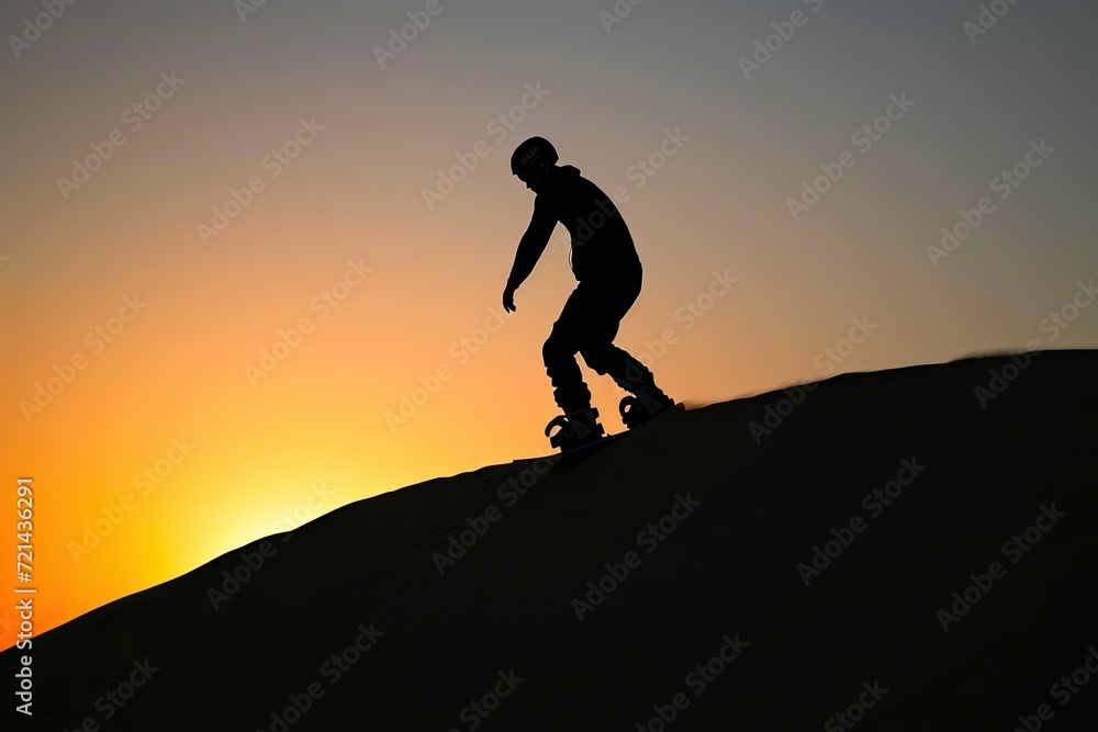 Sunset Symphony: A Stunning Silhouette of a Sandboarder in Action