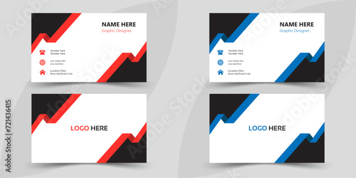 2 colour business card design . double sided business card template modern and clean style.