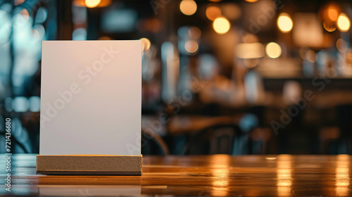 Mock up Table tent menu card on blurred cafe bar background © Irina Sharnina