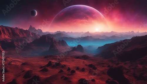 Distant Planet Horizon  a breathtaking view of a vibrant  alien planet s horizon