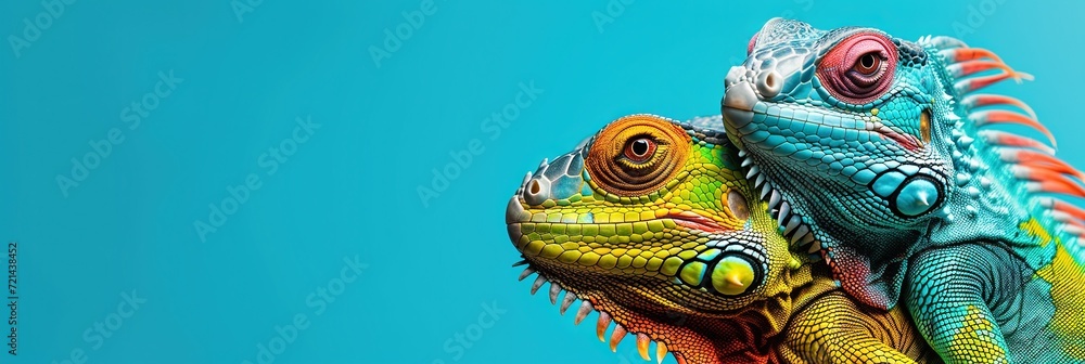 Colorful lizards with copy space