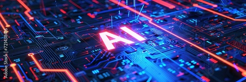 "AI" text on computer chip. Advanced technology concept banner with plenty of copy space. 