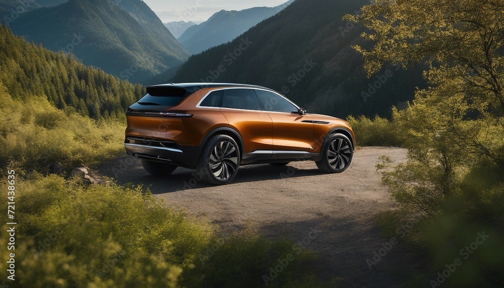 Luxury Electric SUV, a premium electric SUV in a serene mountain setting, reflecting eco-friendly
