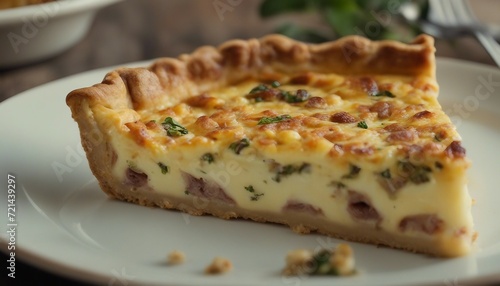 Quiche Lorraine, a slice of savory quiche Lorraine, presented on a vintage plate in a rustic