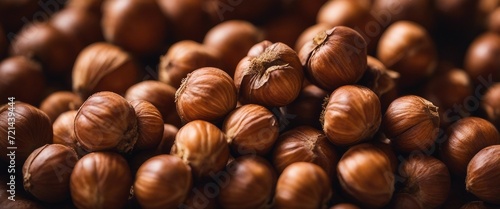 Raw Hazelnuts, a cluster of raw hazelnuts in their shells, their natural brown tones and textures