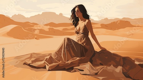 An illustration of a fashion model in desert sand.