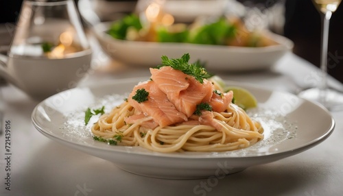Smoked Salmon Linguine, a plate of smoked salmon linguine in a creamy sauce