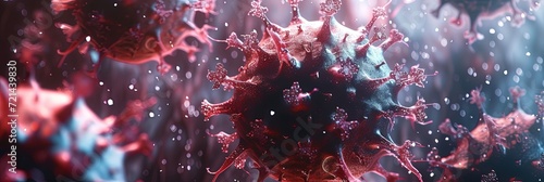 microbiology concept with closefup macro of blood cells, virus, bacteria, and other microorganisms