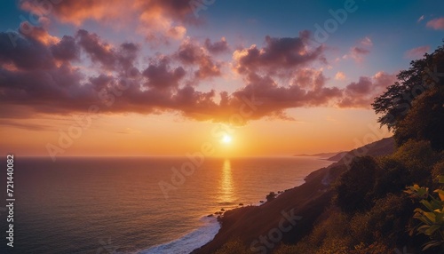  Sunset Cliff View, a stunning view from a cliff overlooking the ocean at sunset, with vibrant colors