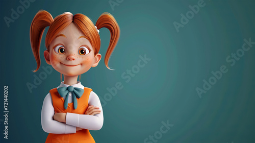 cartoon red-haired girl with freckles on a green background