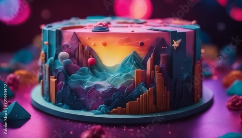 Virtual Reality Inspired Cake, a cake designed to mimic a virtual reality landscape