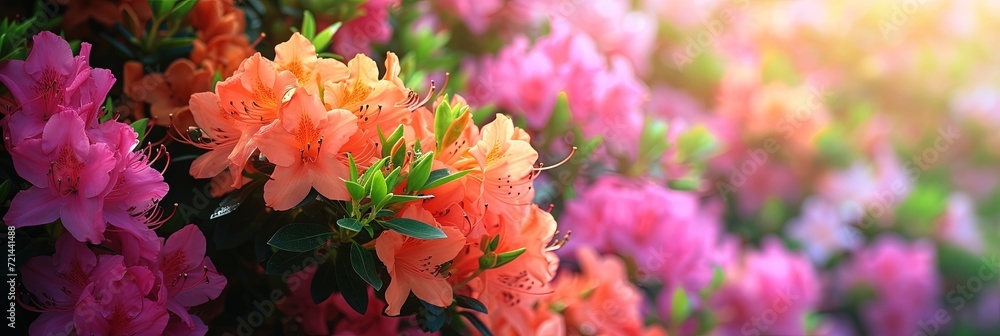 Colorful azalea flowers on panoramic banner - obrazy, fototapety, plakaty 
