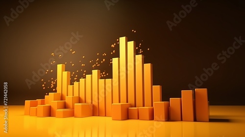 In 3d rendering, there is a bar graph showing growth and an uparrow. photo