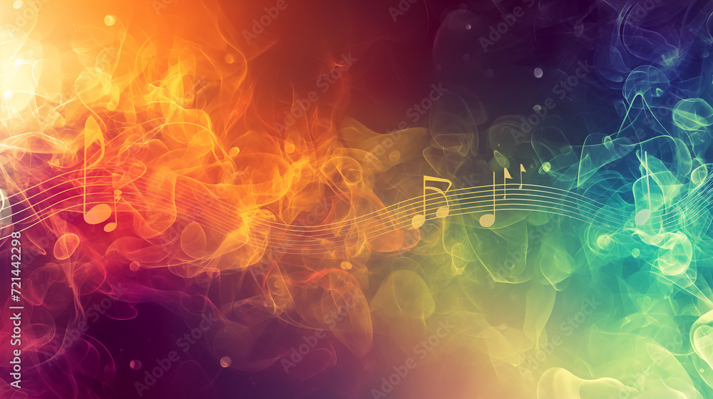 abstract background that harmoniously blends colors and musical notes,