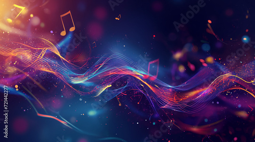 a visually striking abstract music background with elements reminiscent of musical notes, waves photo
