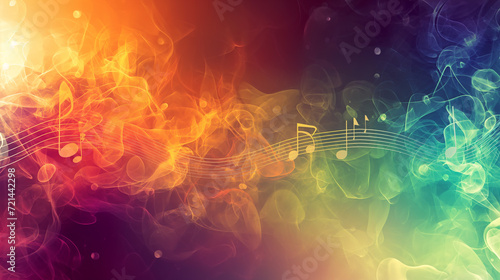 abstract background that harmoniously blends colors and musical notes, photo